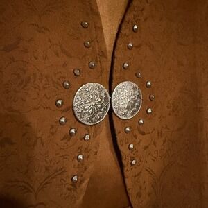 Vtg‎ New Frontier western vest brown jacquard concho buttons USA M